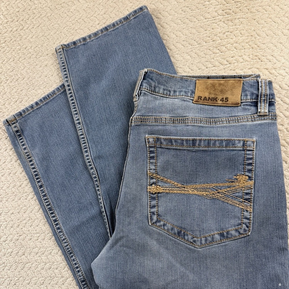 RANK 45 Men's Jeans 36x32L Distressed Cowboy work‎ wear western Light wash